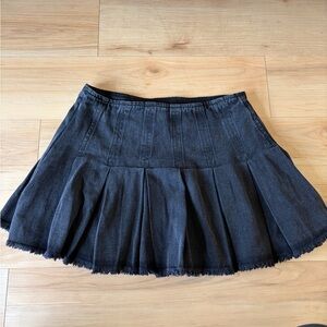 Black Pleated Denim Mini Skirt